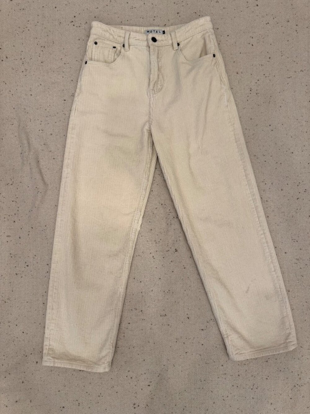 Motel Rocks Size M Ivory Cotton Corduroy High Rise Tapered Jeans